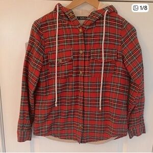 Zaful Plaid Hooded Snap Front Faux Fur Lined Jacket (S)